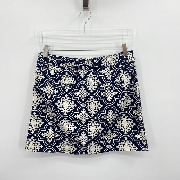 J. Crew Skirt button front paisley blue cream 4 XS - Picture 6 of 9